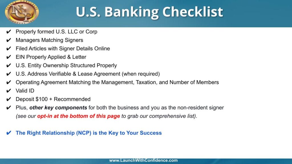 US Banking Checklist